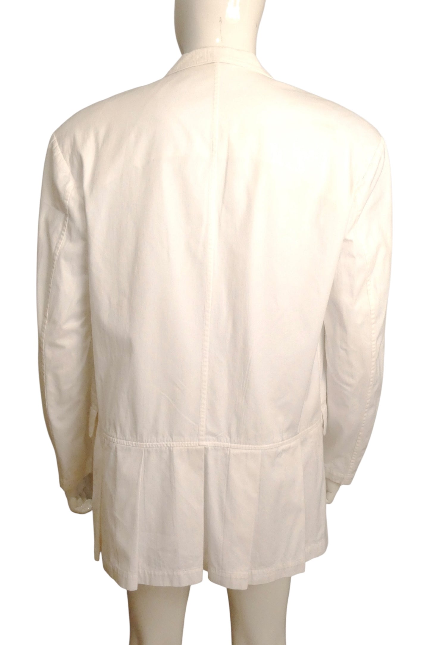 YOHJI YAMAMOTO - 1990s White Cotton Pleated Peplum Blazer, Size-Medium