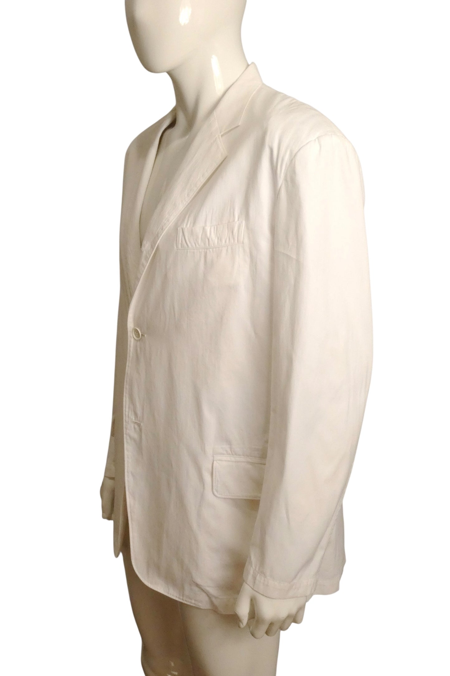 YOHJI YAMAMOTO - 1990s White Cotton Pleated Peplum Blazer, Size-Medium