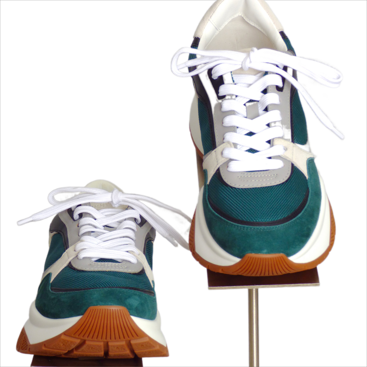 JIMMY CHOO- NIB Green & White Landon Sneakers, Size 45